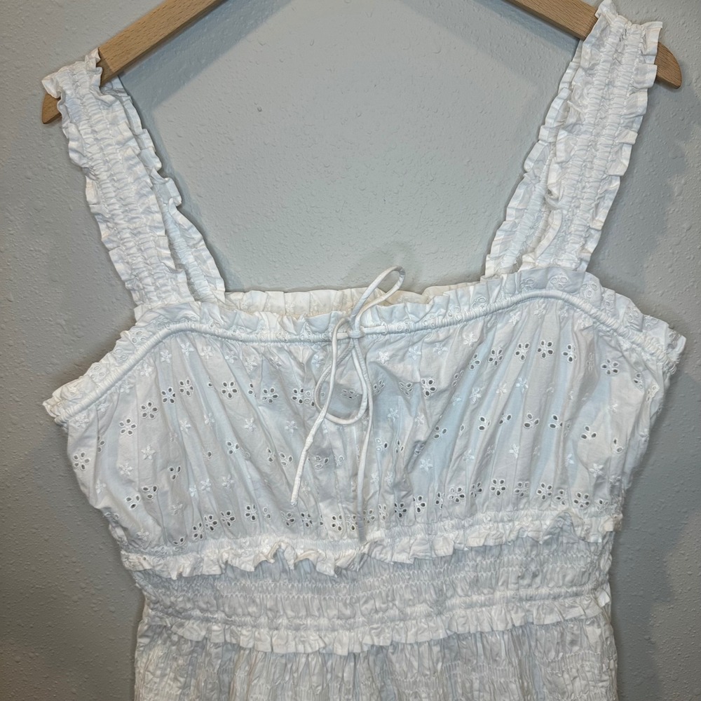 NWT GAP x DOEN Eyelet Midi Dress Women Large White Smocked Tiered Cottagecore - Picture 4 of 16
